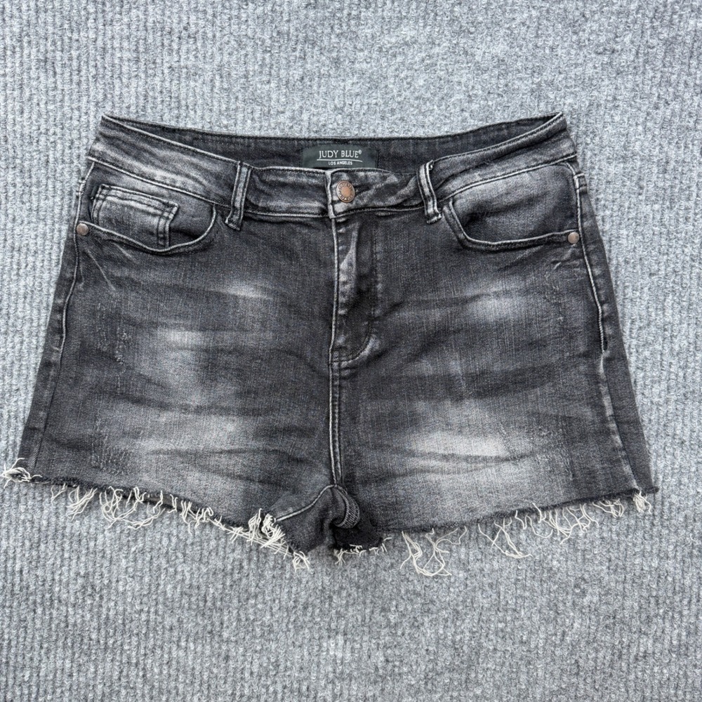 Judy Blue Shorts Womens Large Black High Rise Distressed Raw Hem Denim JB150035
